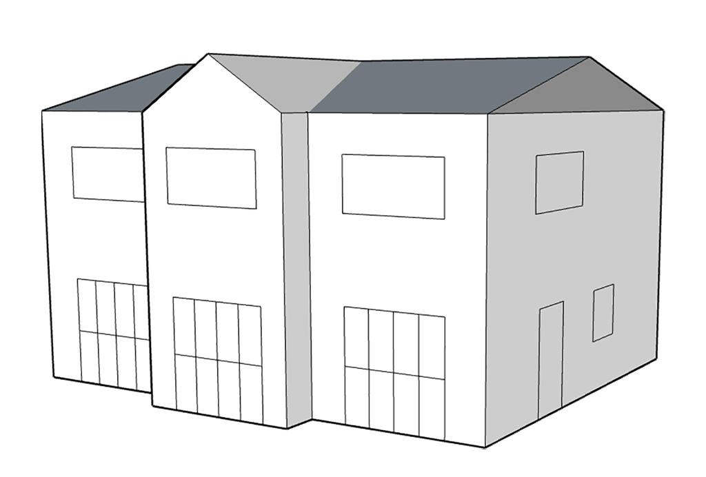 Tegning af et to-plans hus